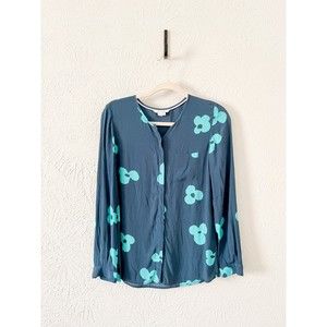 Boden Viscose Teal Daisy Floral Blouse Size 4
